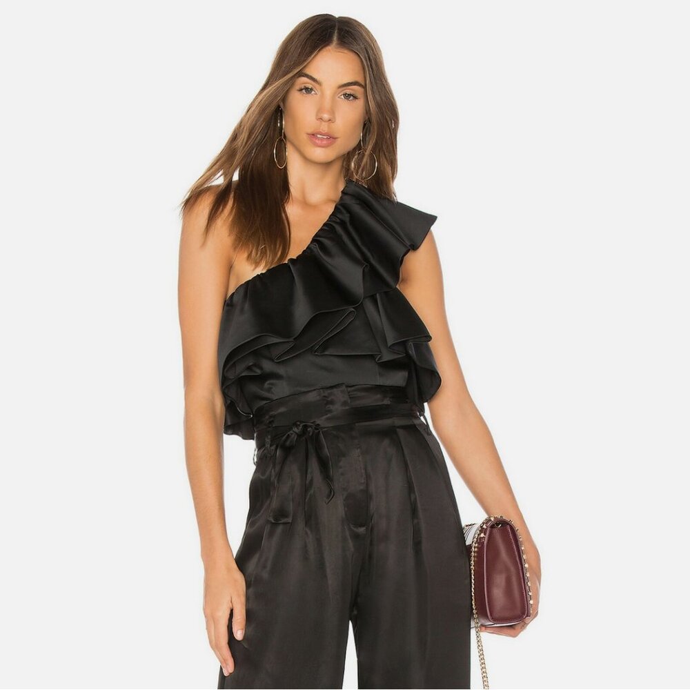 Amur Coco One Shoulder Ruffle Crop Top